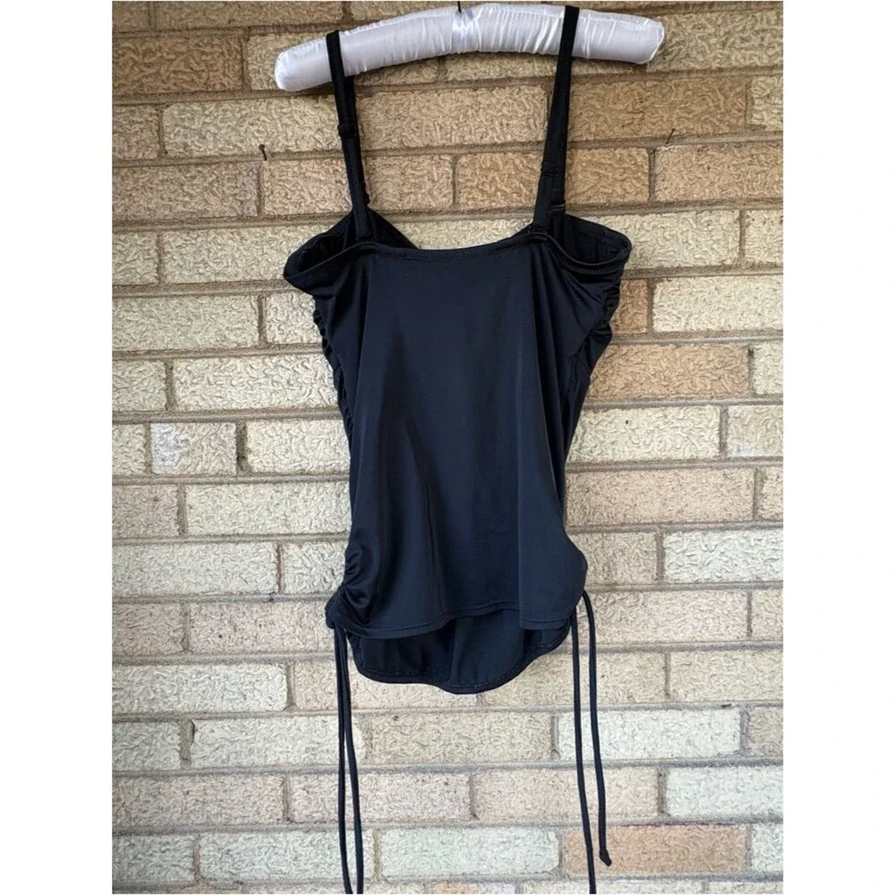 Black Women’s Swimsuit Tankini Top with Ruching and Removable Straps